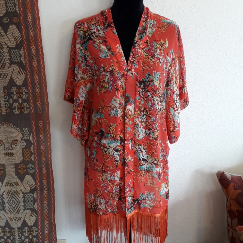 Boho Chic Steve Madden Floral Fringed Kimono